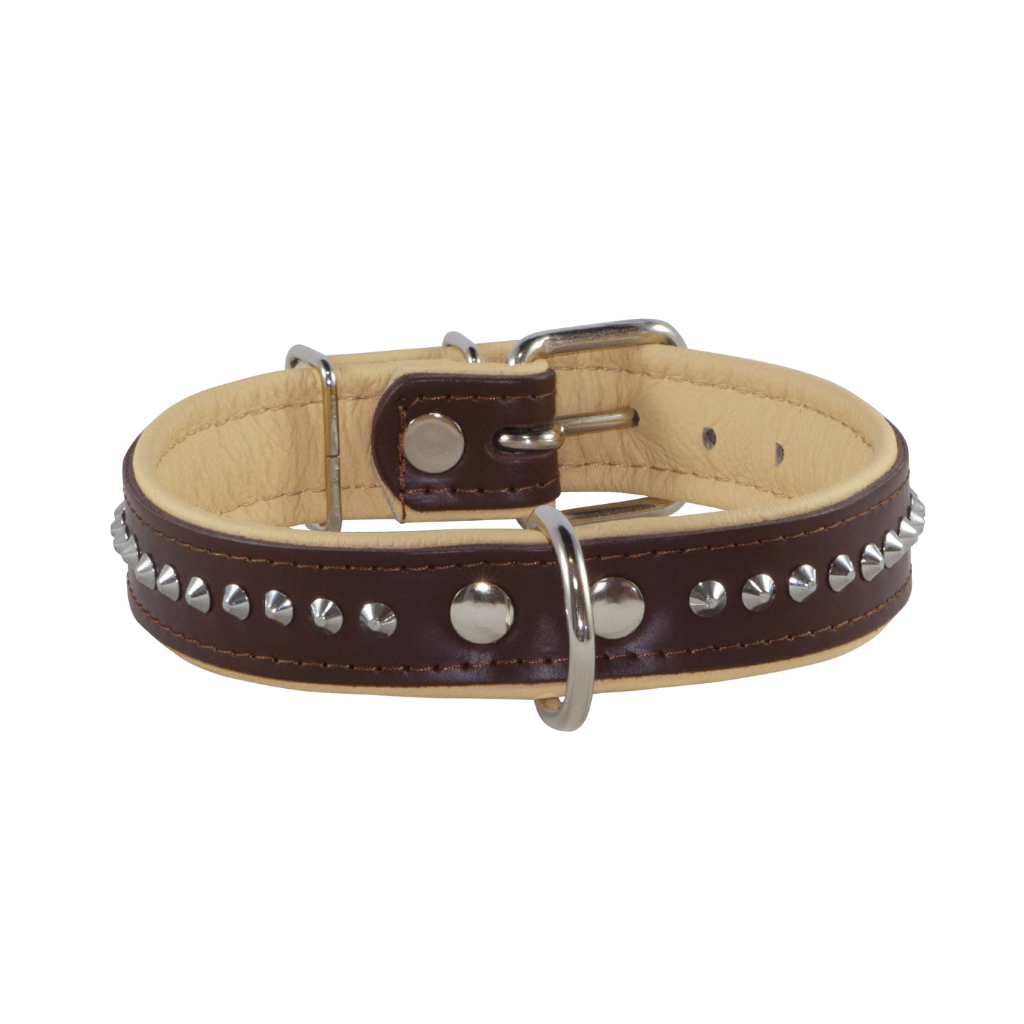 Corspet Full Grain Nappa Leather Dog Collar - Studded Leather with Silver Nickel Plated Hardware